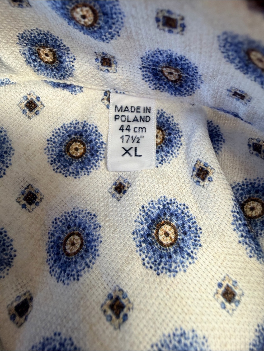 Emanuel Berg Modern Fit XL Blue Medallion Print Button Front Shirt 100% Cotton - Picture 6 of 7